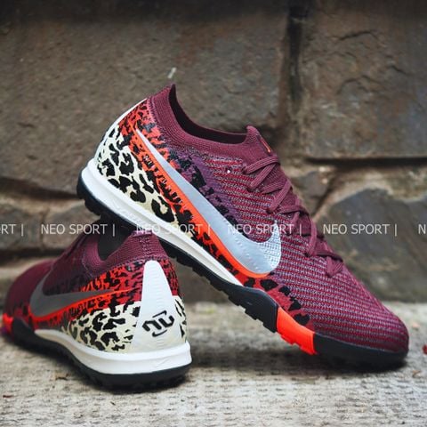  Giày Bóng Đá Cỏ Nhân Tạo Mercurial Vapor 16 Elite Bo Thun Nâu Gót Da Beo TF 