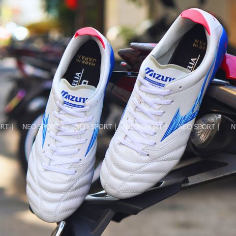  Giày Bóng Đá Cỏ Tự Nhiên Mizuno NEO 4 Pro Trắng Xanh FG 
