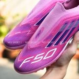  Giày Bóng Đá Cỏ Nhân Tạo F50 Elite Laceless Không Dây Hồng Gót Tím TF 