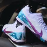  Giày Bóng Đá Cỏ Nhân Tạo Mercurial Vapor 16 Pro Bo Thun Trắng Đế Tím Đậm TF 