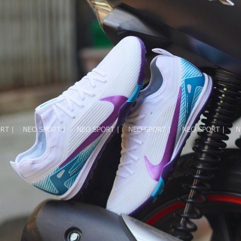 Giày Bóng Đá Cỏ Nhân Tạo Mercurial Vapor 16 Pro Bo Thun Trắng Đế Tím Đậm TF 