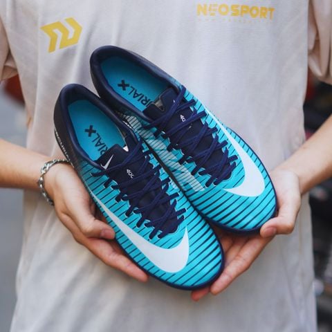  Giày Bóng Đá Cỏ Nhân Tạo Mercurial Victory 6 Xanh Da Gót Đen TF 