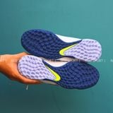  Giày Bóng Đá Cỏ Nhân Tạo Tiempo 9 Pro Bo Thun Trắng Logo Xanh Da TF 