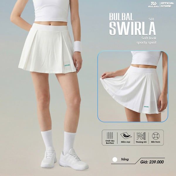  Chân Váy Pickleball Bulbal Swirla S01 Trắng 