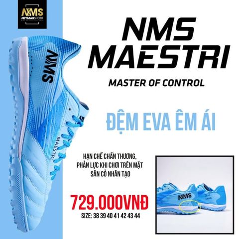  Giày Bóng Đá Chính Hãng Cỏ Nhân Tạo NMS Maestri 1.0 Xanh Da TF 