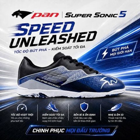  Giày Bóng Đá Futsal Chính Hãng Thái Lan Pan Super Sonic 5 Xanh Đen IC 