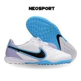  Giày Bóng Đá Cỏ Nhân Tạo Tiempo 9 Pro Bo Thun Trắng Đế Xanh Da TF 