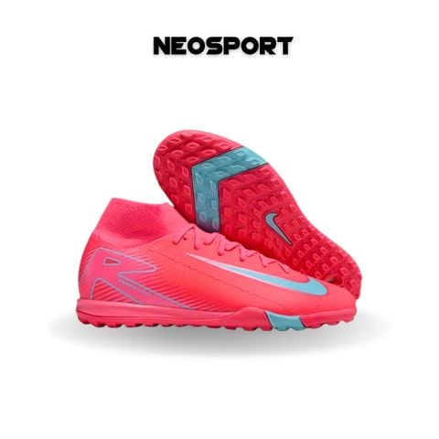 Giày Bóng Đá Cỏ Nhân Tạo Mercurial Superfly 10 Cổ Cao Hồng Đậm Logo Xanh TF 