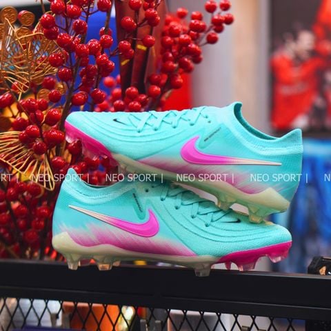  Giày Bóng Đá Cỏ Tự Nhiên Phantom GX2 Elite Bo Thun Xanh Ngọc Logo Hồng FG 