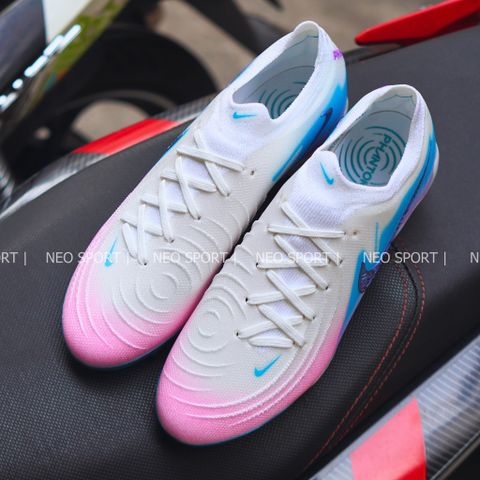  Giày Bóng Đá Cỏ Tự Nhiên Phantom GX2 Elite Bo Thun Trắng Gót Xanh/Hồng FG 