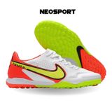  Giày Bóng Đá Cỏ Nhân Tạo Tiempo 9 Pro bo thun Trắng gót Cam, Đế Hai Màu TF 