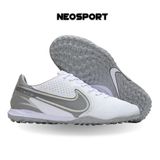  Giày Bóng Đá Cỏ Nhân Tạo Tiempo 9 Pro bo thun Trắng Gót Xám TF 