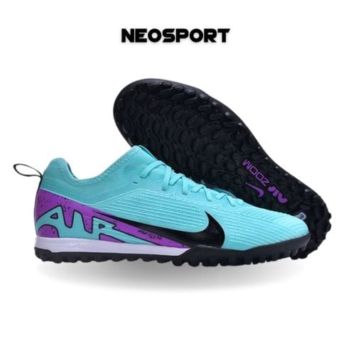  Giày Bóng Đá Cỏ Nhân Tạo Mercurial Vapor 15 Pro Airzoom Bo Thun Xanh Ngọc Gót Tím TF 