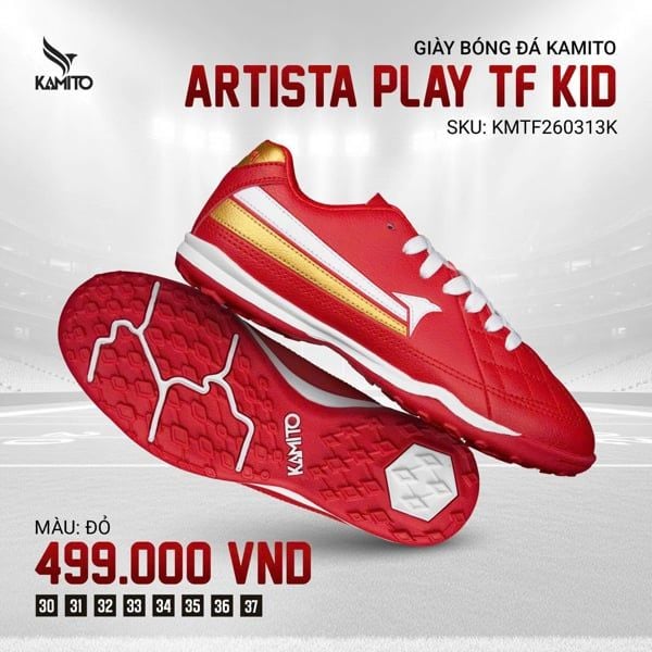  Giày Bóng Đá Trẻ Em Chính Hãng KAMITO ARTISTA PLAY KID Đỏ Đô TF 