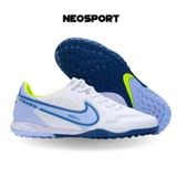  Giày Bóng Đá Cỏ Nhân Tạo Tiempo 9 Pro Bo Thun Trắng Logo Xanh Da TF 