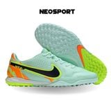  Giày Bóng Đá Cỏ Nhân Tạo Tiempo 9 Pro Bo Thun Xanh Mint Gót Cam TF 