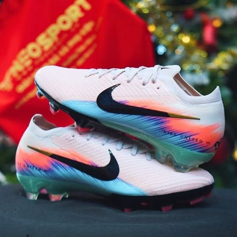  Giày Bóng Đá Cỏ Tự Nhiên Mercurial Vapor 16 Elite Bo Thun Cam Nhạt Xanh Biển FG 