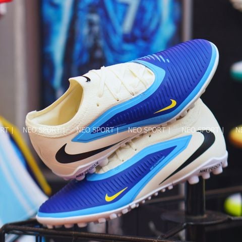  Giày Bóng Đá Cỏ Nhân Tạo Phantom 6 Low Pro Bo Thun Xanh Bích Gót Trắng TF 