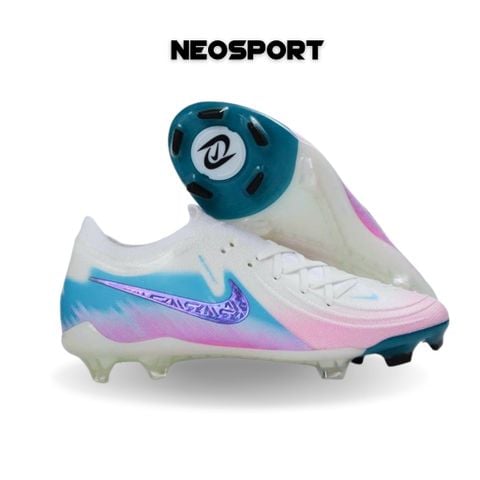  Giày Bóng Đá Cỏ Tự Nhiên Phantom GX2 Elite Bo Thun Trắng Gót Xanh/Hồng FG 