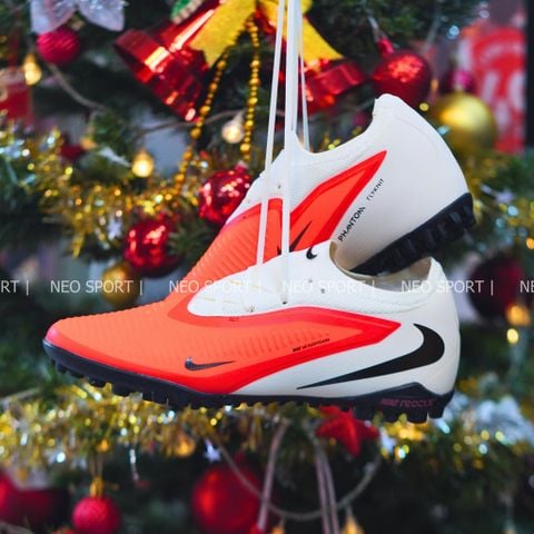  Giày Bóng Đá Cỏ Nhân Tạo Phantom 6 Low Pro Bo Thun Đỏ Gót Trắng TF 