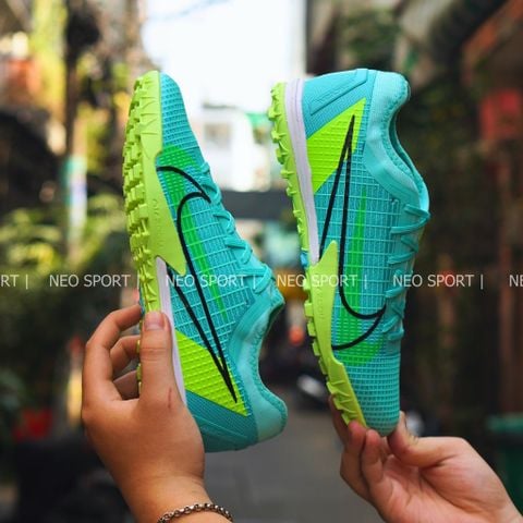  Giày Bóng Đá Cỏ Nhân Tạo Mercurial Vapor 14 Pro Bo Thun Xanh Ngọc Đế Chuối TF 