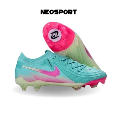  Giày Bóng Đá Cỏ Tự Nhiên Phantom GX2 Elite Bo Thun Xanh Ngọc Logo Hồng FG 