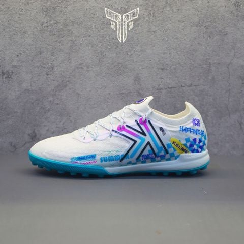  Giày Bóng Đá Cỏ Nhân Tạo Chính Hãng Kelme 5.0 Bo Thun Trắng/Xanh Da TF - 9521ZX1324 