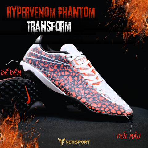  Giày Bóng Đá Cỏ Nhân Tạo Hypervenom Phantom Transform Trắng/Cam Đế Đen TF 