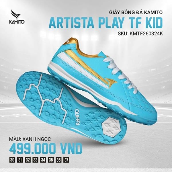  Giày Bóng Đá Trẻ Em Chính Hãng KAMITO ARTISTA PLAY KID Xanh Ngọc TF 