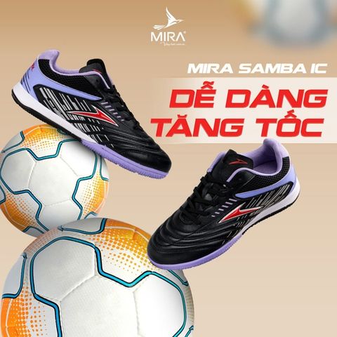  Giày Bóng Đá Futsal Chính Hãng Mira Samba Đen/Tím IC 