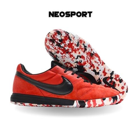  Giày Đá Banh Futsal Tiempo Sala Premier Đỏ Logo Đen ĐẾ Camo IC 