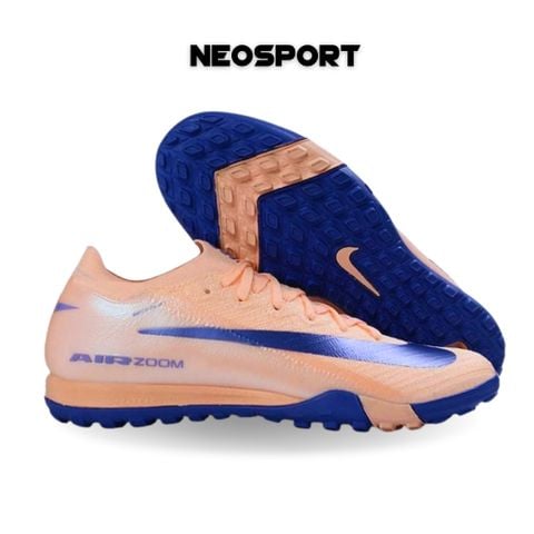  Giày Bóng Đá Cỏ Nhân Tạo Mercurial Vapor 16 Elite Bo Thun Cam Nhạt Đế Xanh Bích TF 