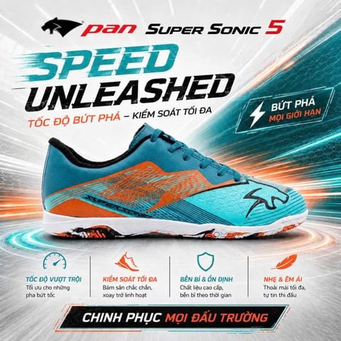  Giày Bóng Đá Futsal Chính Hãng Thái Lan Pan Super Sonic 5 Xanh Ngọc IC 