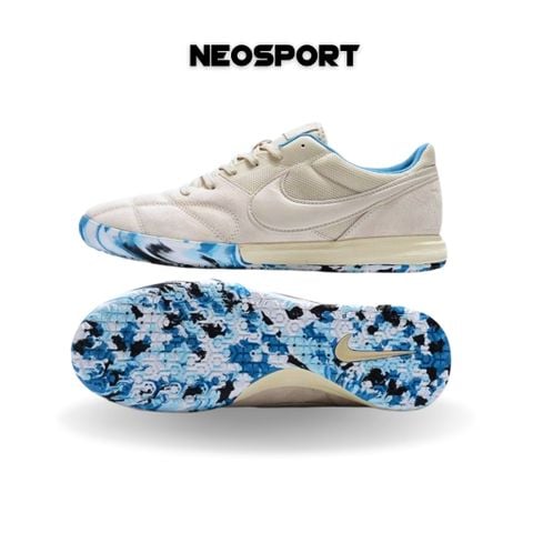  Giày Đá Banh Futsal Tiempo Sala Premier Xám Trắng Đế Camo Xanh Da IC 