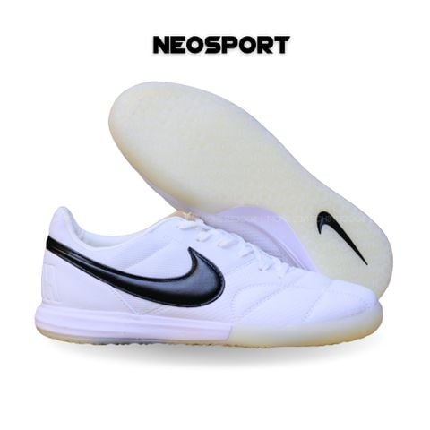  Giày Đá Banh Futsal Tiempo Sala Trắng Logo Đen IC 