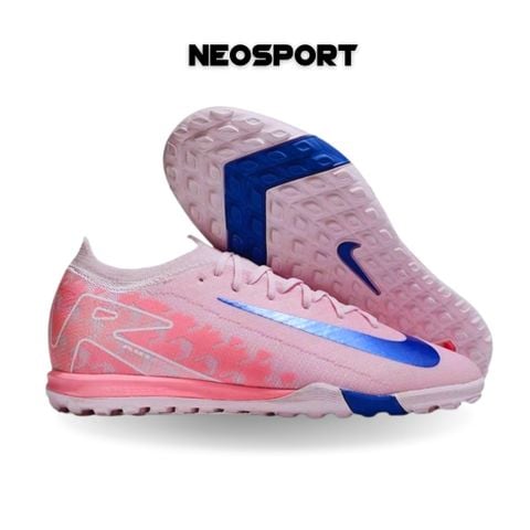  Giày Bóng Đá Cỏ Nhân Tạo Mercurial Vapor 16 Elite Bo Thun Hồng Phấn Nhạt Logo Xanh TF 