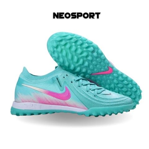  Giày Bóng Đá Cỏ Nhân Tạo Phantom GX2 Elite V1.2 Bo Thun Xanh Ngọc Logo Hồng TF 