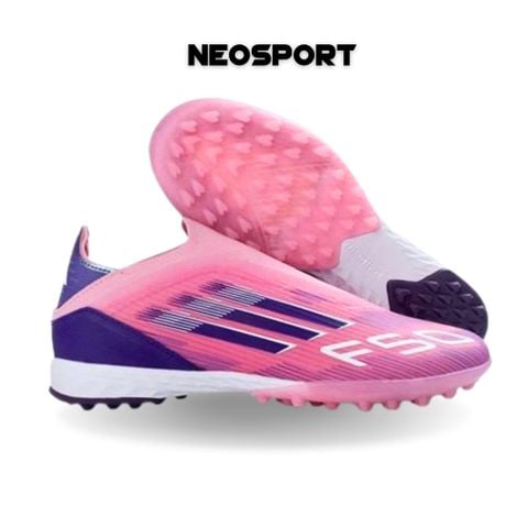  Giày Bóng Đá Cỏ Nhân Tạo F50 Elite Laceless Không Dây Hồng Gót Tím TF 