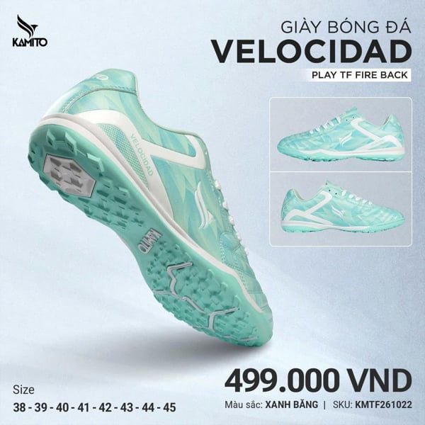  Giày Bóng Đá Chính Hãng Cỏ Nhân Tạo Kamito Velocidad Fire Back Xanh Ngọc TF 