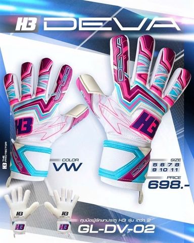  Găng Tay Thủ Môn Chính Hãng Thái Lan H3 DEVA2 Trắng Hồng 