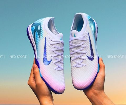  Giày Bóng Đá Cỏ Nhân Tạo Mercurial Vapor 16 Elite Bo Thun Trắng Đế Xanh Bích TF 