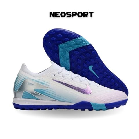  Giày Bóng Đá Cỏ Nhân Tạo Mercurial Vapor 16 Elite Bo Thun Trắng Đế Xanh Bích TF 