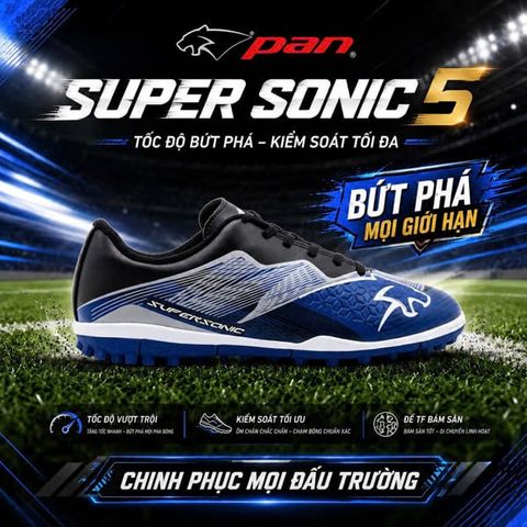  Giày Bóng Đá Cỏ Nhân Tạo Chính Hãng Thái Lan Pan Super Sonic 5 Xanh Đen TF 