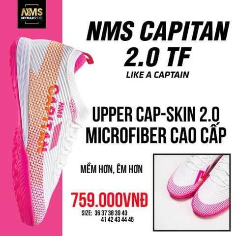  Giày Bóng Đá Chính Hãng Cỏ Nhân Tạo NMS CAPITAN 2.0 Bo Thun Trắng/Cam/Hồng TF 