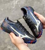  Giày Bóng Đá Cỏ Nhân Tạo Mizuno Alpha 3 Elite Pro Bo Thun Đen Xanh Logo Trắng TF 