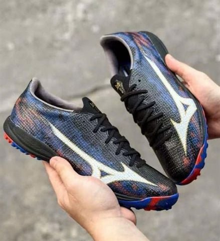  Giày Bóng Đá Cỏ Nhân Tạo Mizuno Alpha 3 Elite Pro Bo Thun Đen Xanh Logo Trắng TF 