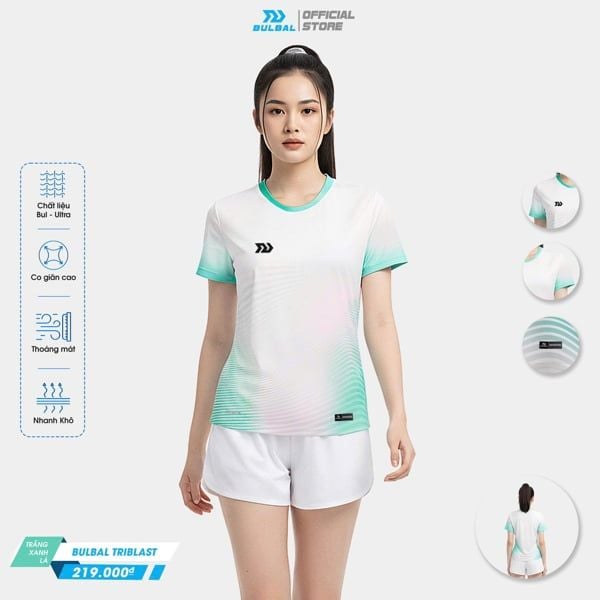  Áo Pickleball Nữ Bulbal Triblast Trắng Xanh Lá 