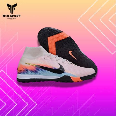  Giày Bóng Đá Cỏ Nhân Tạo Mercurial Superfly 10 Cổ Cao Cam Nhạt Xanh Biển TF 