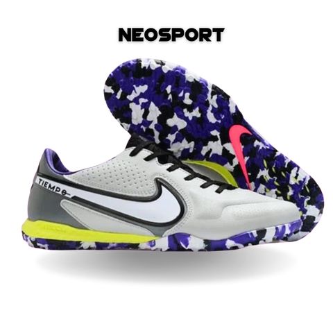  Giày Bóng Đá Cỏ Nhân Tạo Tiempo 9 Pro Bo Thun Xám Đế Camo Tím TF 