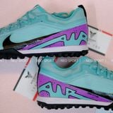  Giày Bóng Đá Cỏ Nhân Tạo Mercurial Vapor 15 Pro Airzoom Bo Thun Xanh Ngọc Gót Tím TF 